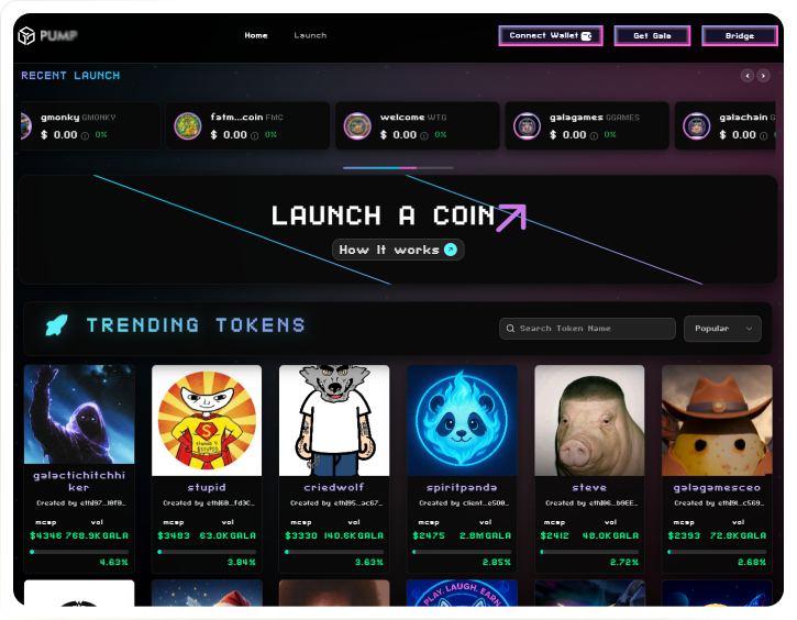 Live Gala Pump Tokens